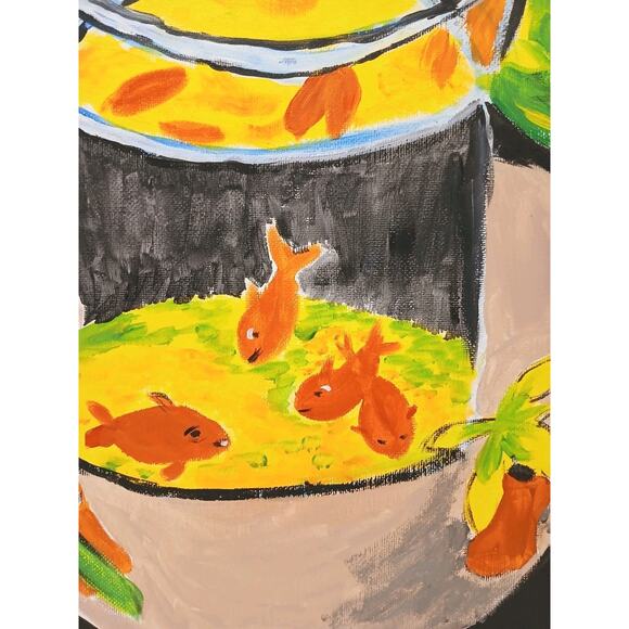 Oil Paiting On Canvas Gold Fish Bowl 20 x 16 Matisse Inspired Coffee Shop Office - Picture 2 of 11